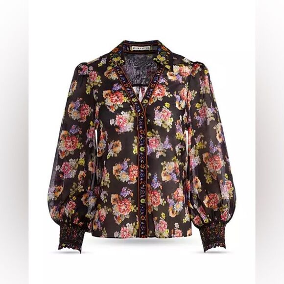 NWT Alice and Olivia Cosima Floral Button Up Blouse Size Large - Picture 6 of 13